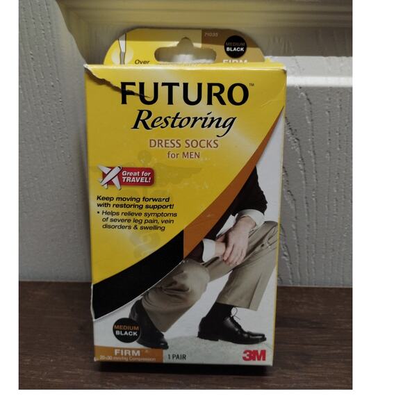 NEW Futuro by 3M Men's Size Medium Restoring Black Firm Compression Dress Socks - Picture 1 of 6